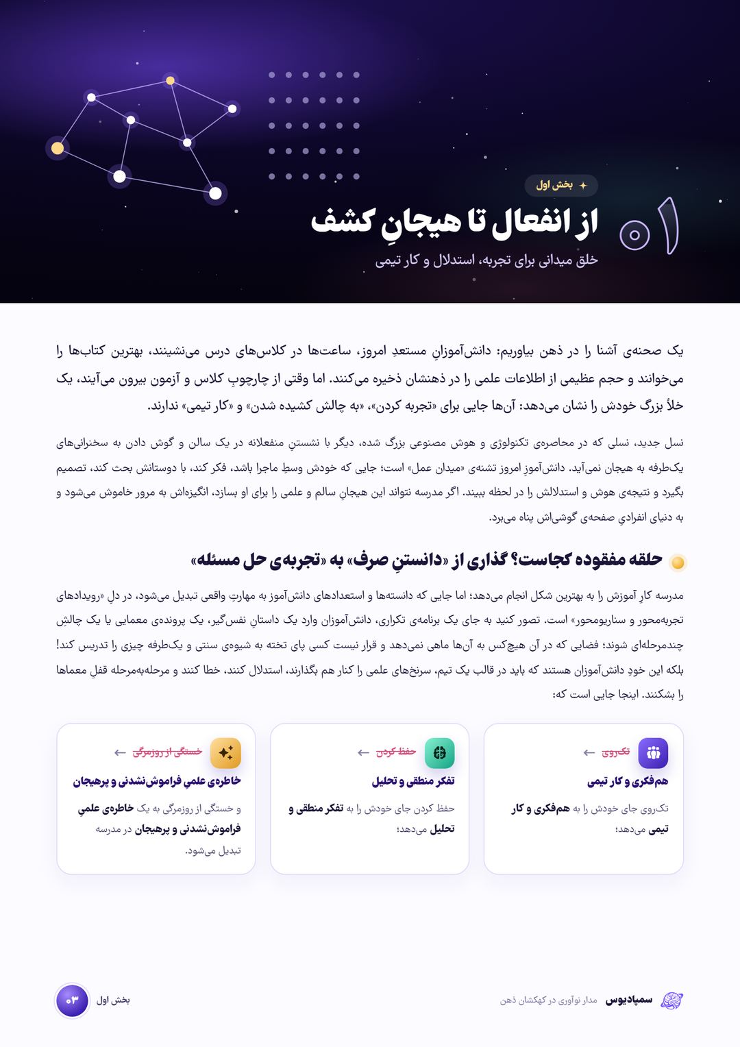 صفحه‌ی ۳: بخش اول، از انفعال تا هیجانِ کشف